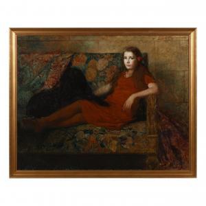 MULLER D'ESCARS Yves Edgard 1876-1958,Portrait of a Girl and Her Dog,Leland Little US 2023-03-11