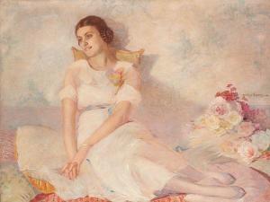MULLER D'ESCARS Yves Edgard 1876-1958,Portrait présumé d'Elisabeth van Reeth,Horta BE 2021-09-06