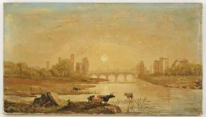 MULLER E 1900-1900,Paysage au pont animé de vaches, Noël 1902,1902,Tradart Deauville FR 2018-12-02