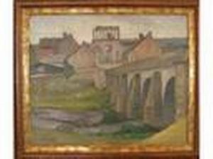 MULLER Georges 1895-1977,Village vu du pont Huile sur papier marouflé sur i,Fenaux FR 2007-09-23