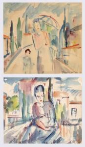 MULLER Hans Joachim 1910-1994,Frau mit Kind und Regenschirm, rückseitig sitzend,1947,DAWO Auktionen 2019-08-31