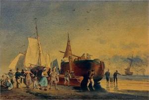 MULLER Heinrich Eduard 1823-1853,Belebte Szene mit Fischern am Strand,Reiner Dannenberg 2019-03-21