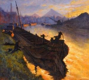 MULLER LEOPOLD,Sunset over an industrial landscape, possibly the ,1925,Dreweatts 2021-12-14