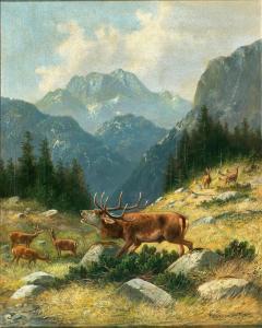 MULLER Moritz 1841-1899,A Roaring Stag in the Mountains,Palais Dorotheum AT 2022-09-08