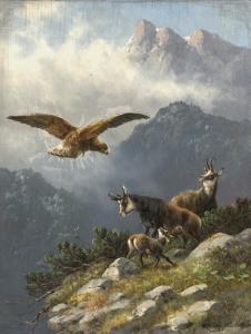 MULLER Moritz 1841-1899,Eagle approaching chamois,1892,Neumeister DE 2022-09-28