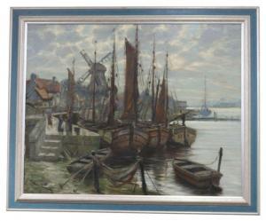 MULLER WUNSCHE Heinrich Hermann,Holländische Hafen-Szenerie,1927,Merry Old England 2021-07-15