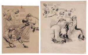 MULLIN Willard 1902-1978,Two Boxing Illustrations,Brunk Auctions US 2016-01-15