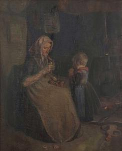 MULREADY Augustus Edwin 1844-1903,Lady and child peeling potatoes,1884,Keys GB 2024-03-26