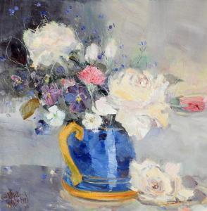 MUMFORD Jenni 1949,Roses in Blue Vase,Elder Fine Art AU 2022-10-16