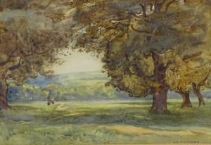 MUMMERY H.A 1867-1951,olour landscape through trees,Burstow and Hewett GB 2020-10-14