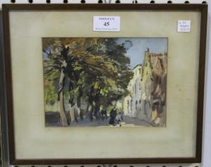 MUMMERY H.A 1867-1951,Street Scene with Figures and Trees,Tooveys Auction GB 2019-01-23