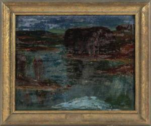 MUNCIS Janis 1886-1955,"Ezers-Vakara Noskana" (Lake - Evening, Noskana),Eldred's US 2021-06-11