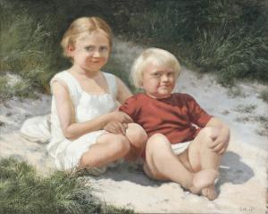 MUNDT Caroline Emilie,Two children sitting in the sand dunes,1915,Bruun Rasmussen 2024-03-11