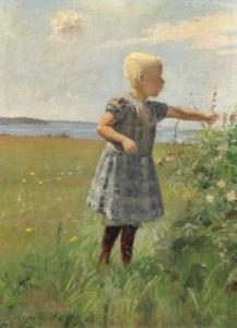 MUNDT Emilie 1849-1922,A child picking flowers in a field,1893,Bruun Rasmussen DK 2022-09-20