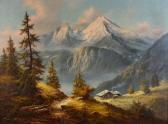 MUNINGER Ludwig,Panoramic Summer Alpine Landscape Scene with Cabin,20th Century,Burchard 2017-11-12