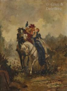 MUNOZ DEGRAIN Antonio Gomez 1843-1927,Fauconnier embrassant une cavalière,Gros-Delettrez 2023-04-04