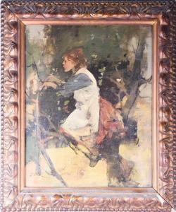 MUNRO Hugh,A young girl in a pinafore dress, seated in a tree,Dawson's Auctioneers 2020-09-30