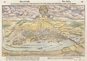MUNSTER Sebastian 1489-1552,Ansicht der Stadt Trier mit der Römerbrücke über ,1544,Palais Dorotheum 2022-04-14
