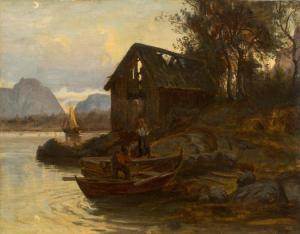 MUNSTERHJELM Hjalmar 1840-1905,Hausruine am Wasser mit Booten,Galerie Widmer Auktionen CH 2018-03-21