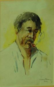 MUNTEANU Letitia 1902-1979,Portretde ţigan fumând pipă,Monavissa RO 2010-02-21