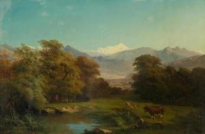 MUNTZBERGER Jean Baptiste 1794-1878,Le Mont Blanc avec étang et vaches au premi,1857,Galerie Koller 2017-11-15