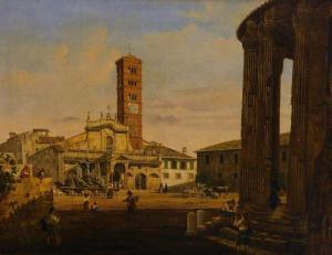 MURCH Henry,view over a church towards a campanile with figure,1854,Golding Young & Co. 2021-08-25