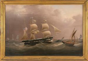 MURDAY J. 1800-1800,Portrait of a British ship near Eddystone Lighthouse,1840,Eldred's US 2023-08-11