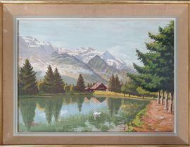 MURIS George 1914-1988,Chalet suisse en bord de lac,Rossini FR 2021-05-19