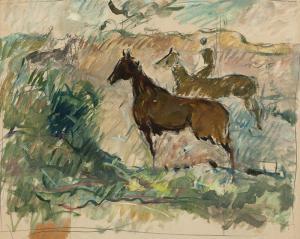 MURPHY Lawrence 1872-1947,Two horses with figure,John Moran Auctioneers US 2015-10-20