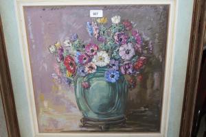 Murray Acton Adams,autumn flowers in a green glazed Chinese vas,Lawrences of Bletchingley 2021-07-20