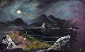 MURRAY Charles 1894-1954,Figure by a moonlit lake bears signature (to reverse),Mallams GB 2021-12-08