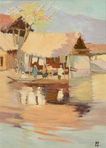 MURRAY Eileen 1885-1962,INDIAN VILLAGE BY RIVER BANK,Whyte's IE 2023-12-04