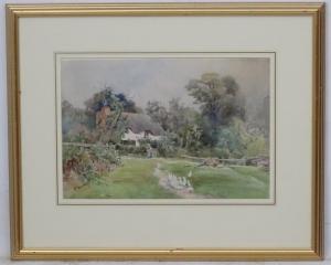 MURRAY Florence E 1800-1900,Geese walking up path to figure outside a thatched,Dickins GB 2019-02-04