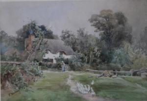 MURRAY Florence E 1800-1900,Rural cottage scene with geese and figure,Cuttlestones GB 2018-03-08