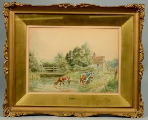 MURRAY H,Rural scene with lady and cattle at a stream by a ,Tring Market Auctions 2018-03-09