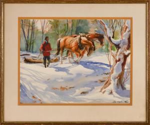 MURRAY JACKSON WENTWORTH 1927-2008,Hauling logs through a winter forest,Eldred's US 2019-01-18