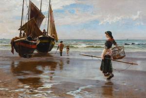 MUSCHAMP Francis Sydney 1851-1929,Fisherfolk on the shore,1888,Woolley & Wallis GB 2024-09-04
