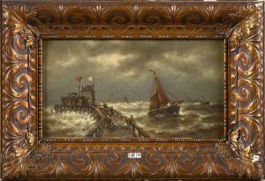 MUSIN Auguste 1852-1923,Estacade animée et bateaux en mer agitée,VanDerKindere BE 2023-01-24