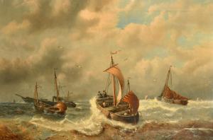 MUSIN Auguste,scenes of leeboard sailboats on rolling seas near ,1868,John Nicholson 2023-12-20