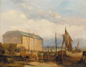 MUSIN John Paul,Moored barges in an estuary, a windmill beyond,1841,Christie's GB 2001-01-18