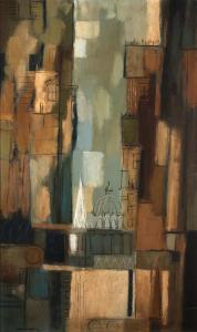 MUSSELMAN Darwin B. 1916-2001,Abstract city scene,John Moran Auctioneers US 2016-07-30