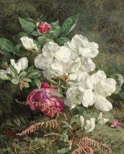 MUTRIE Annie Feray 1826-1893,Blossom and roses on a mossy bank,1869,Bonhams GB 2017-07-04