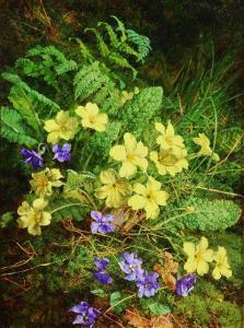 MUTRIE Annie Feray 1826-1893,Primroses and violets in a mossy bank,Mallams GB 2015-09-21