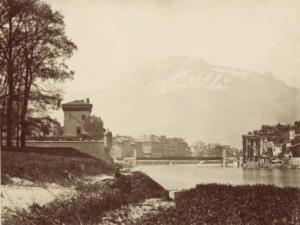 MUZET VICTOR 1828,Grenoble: la citadelle, le pont suspendu et le qua,1861,Brissoneau FR 2012-12-12