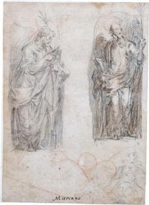 MUZIANO Girolamo 1528-1592,Étude de deux saints dans des niches,Pierre Bergé & Associés 2022-05-20