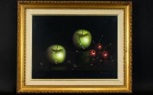 Myles K,still life of apples and cherries on black ground,Gerrards GB 2018-08-16