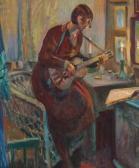 NøRRETRANDERS Johannes 1871-1957,A woman playing guitar,Bruun Rasmussen DK 2018-11-12