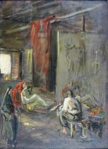 NAAGER Franz 1870-1942,Künstler im Atelier beim Malen einer Kreuzabnahme,1923,Zeller DE 2018-09-27