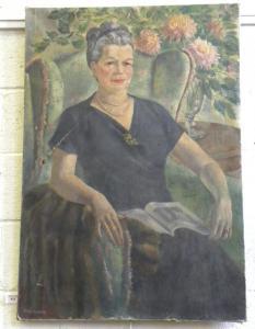 NACHSHEN DONIA 1903-1987,PORTRAIT OF A LADY SEATED THREE QUARTER LENGTH IN ,Lunds CA 2010-12-06
