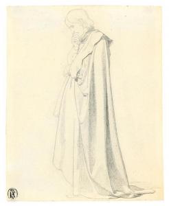 NAEKE Gustav Heinrich,A man in contemplative pose, with long coat, view ,Galerie Koller 2016-03-22